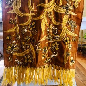 DRIES VAN NOTEN WOOL SILK SEQUIN AND BEADED EMBELLISHED SHAWL